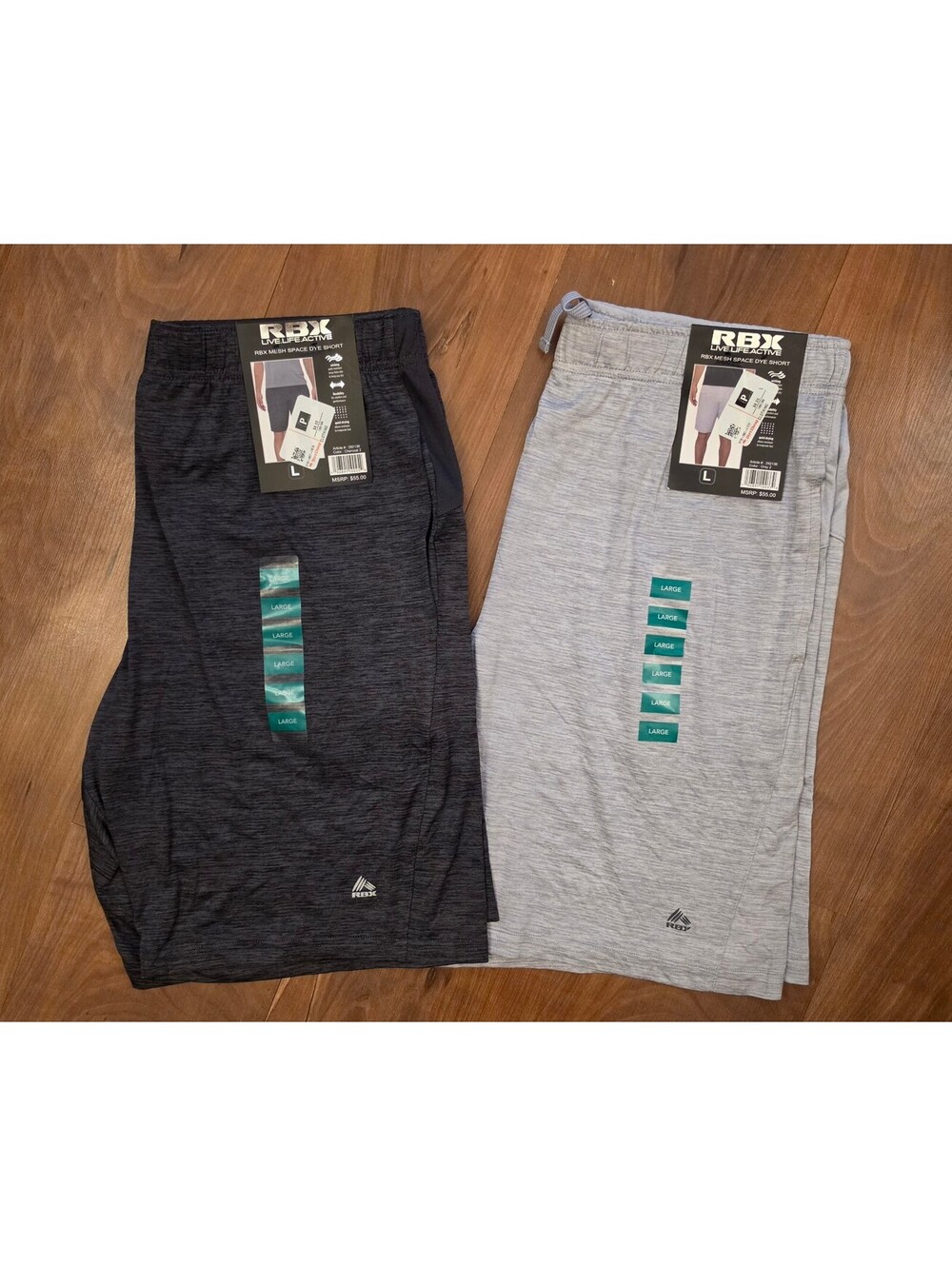 Lot of 2 RBX Active Mens Mesh Space Dye Shorts Size Large NWT Gray Charcoal, 321